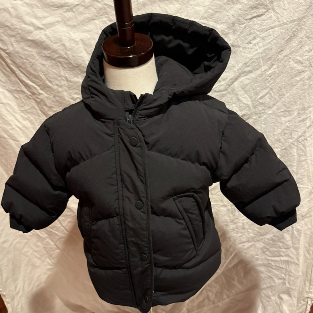 Zara down jacket 18-24 months, black exterior, brown interior